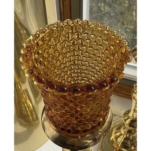 Amber Hobnail Glass Votive Tealight Peg Candleholders Sconces 1980s Set Of 2